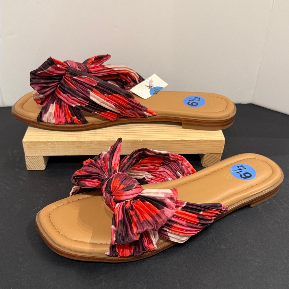 Renata Slide Sandal Women Kensie  burgundy floral knotted bow  NWT-FINAL PRICE!